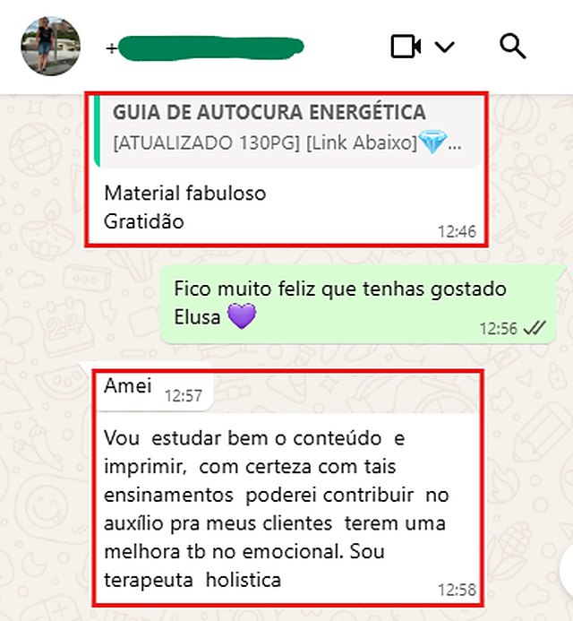 Depoimento da Elusa, terapeuta holística, pelo WhatsApp